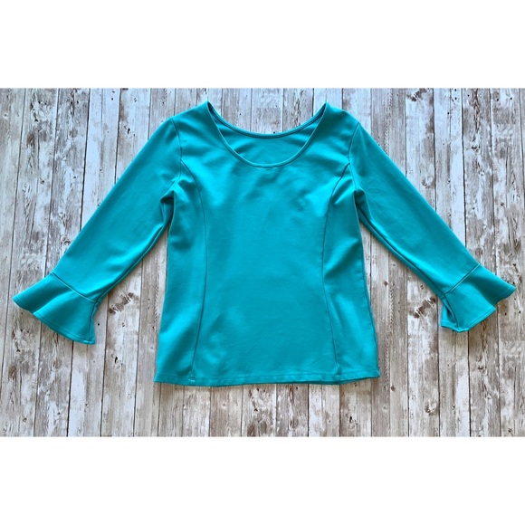 Talbots Long Sleeve Teal Fitted Blouse, EUC, XS - Picture 2 of 4